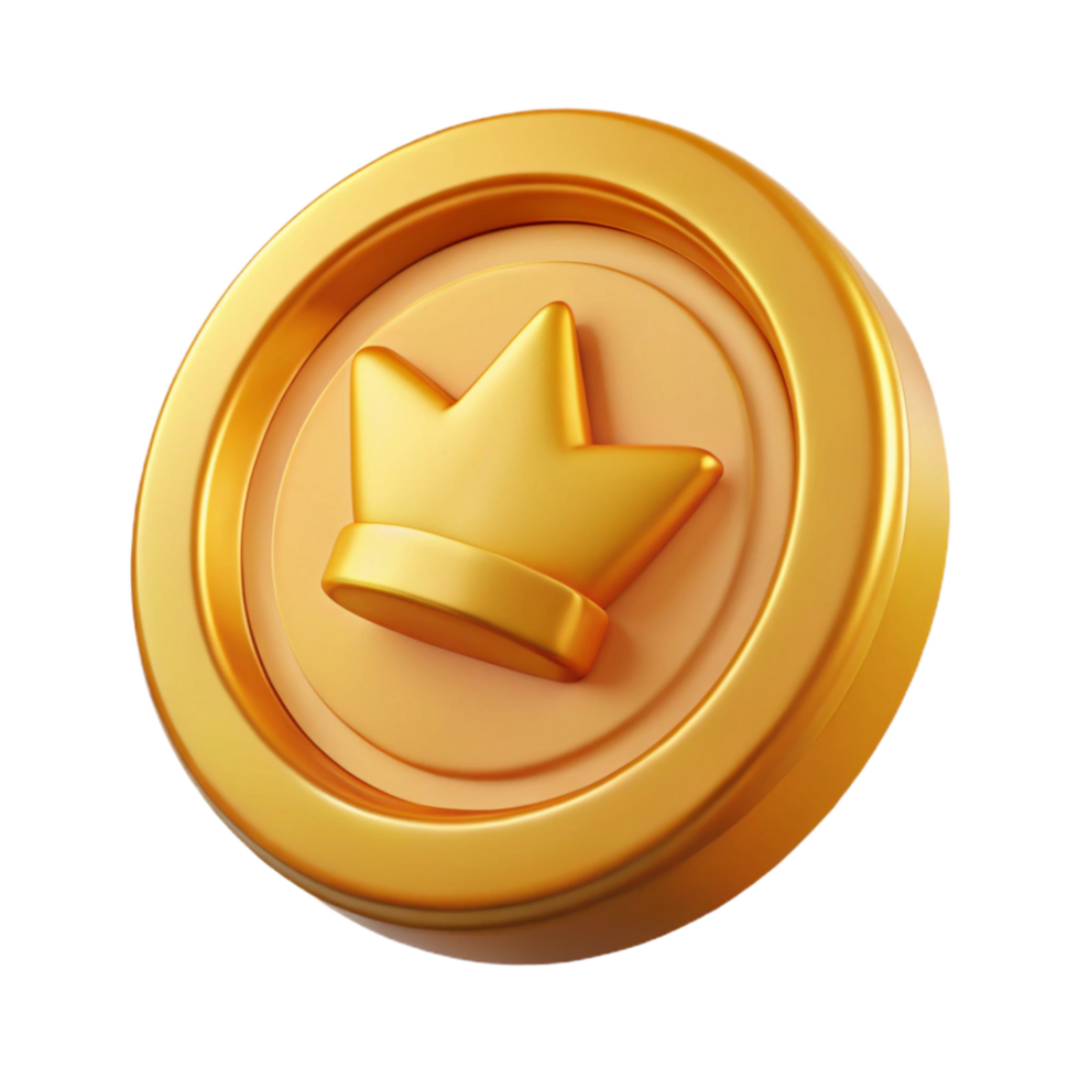 dramatic vintage A single, gleaming gold coin with a royal insignia, authentic png