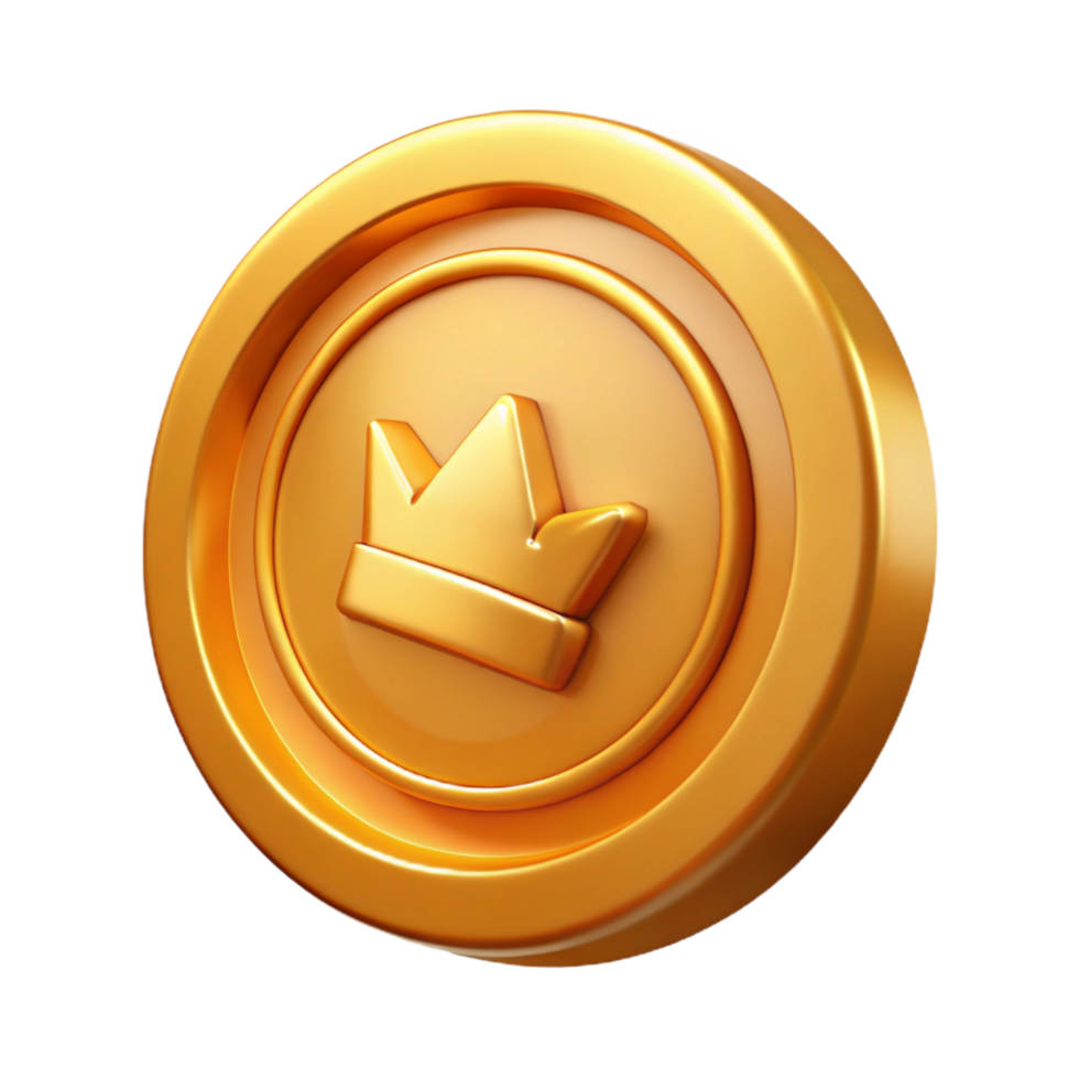 dramatic abstract A single, gleaming gold coin with a royal insignia, detailed png