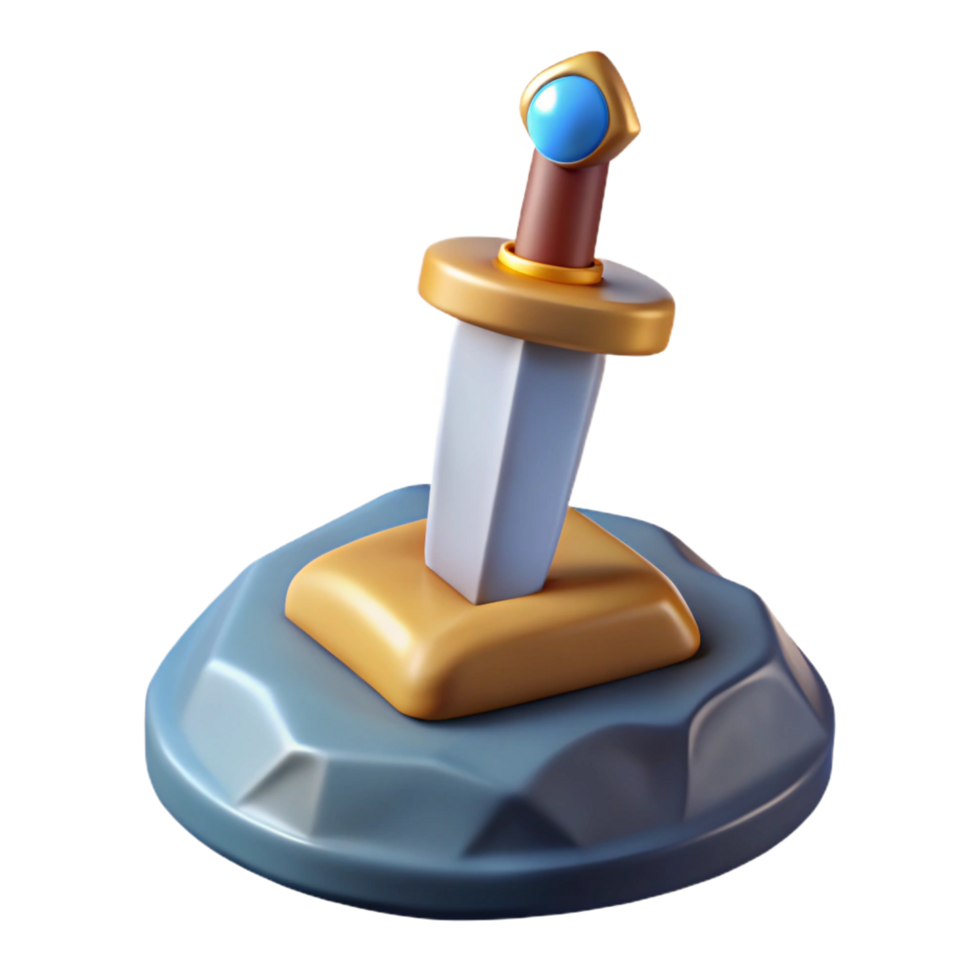 impressive minimalist A cartoon-style sword in a stone, genuine png