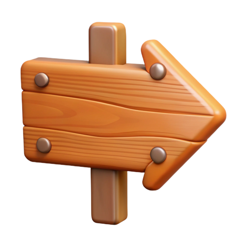 beautiful abstract A cartoon-style wooden sign with an arrow pointing right, high resolution png