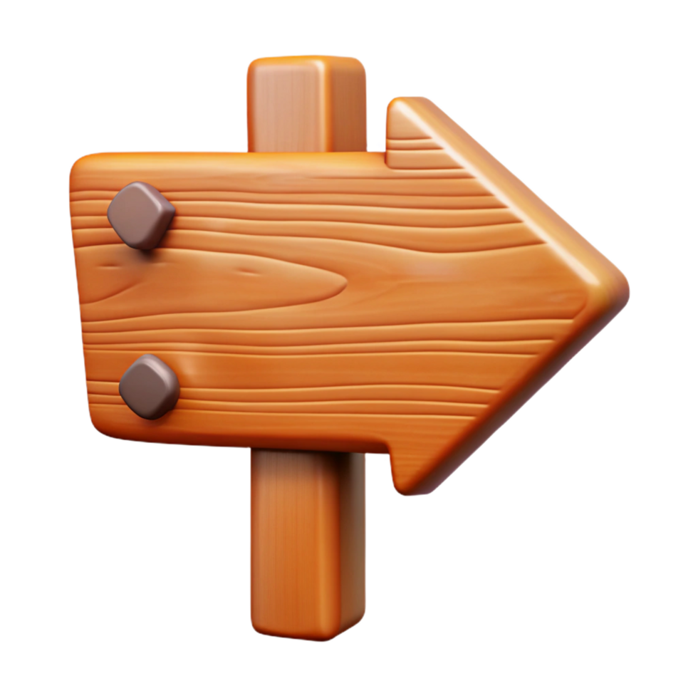 wonderful modern A cartoon-style wooden sign with an arrow pointing right, authentic png