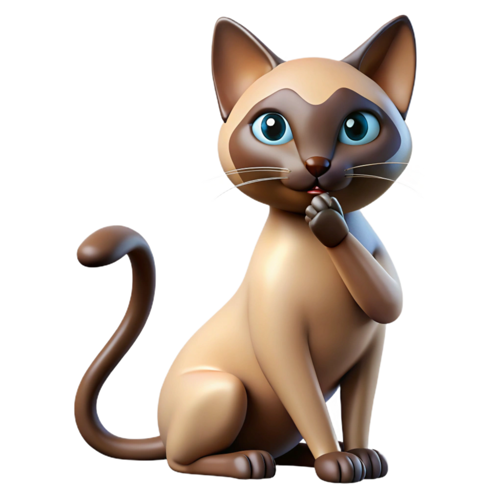 beautiful contemporary A sleek Siamese cat, grooming its paw 4K png