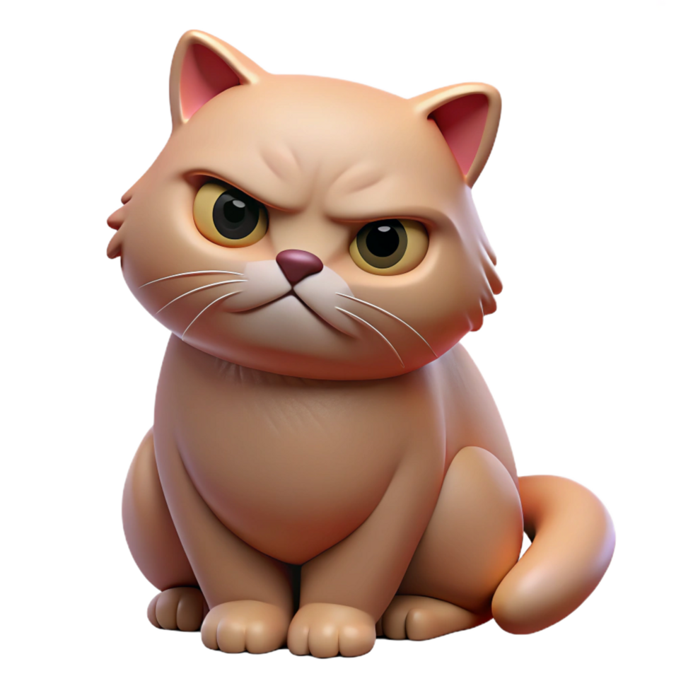 serene rustic A grumpy Persian cat, sitting, with a furrowed brow genuine png