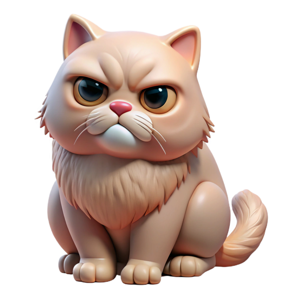 magnificent rustic A grumpy Persian cat, sitting, with a furrowed brow high resolution png