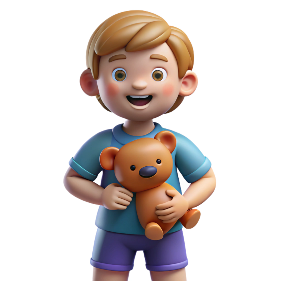 dramatic rustic Happy child holding a teddy bear, authentic png