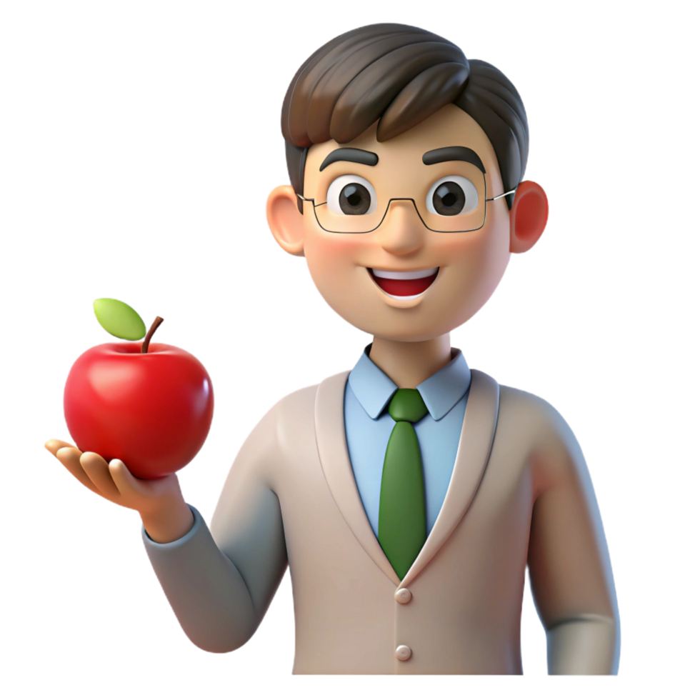 elegant artistic Teacher holding an apple, genuine png