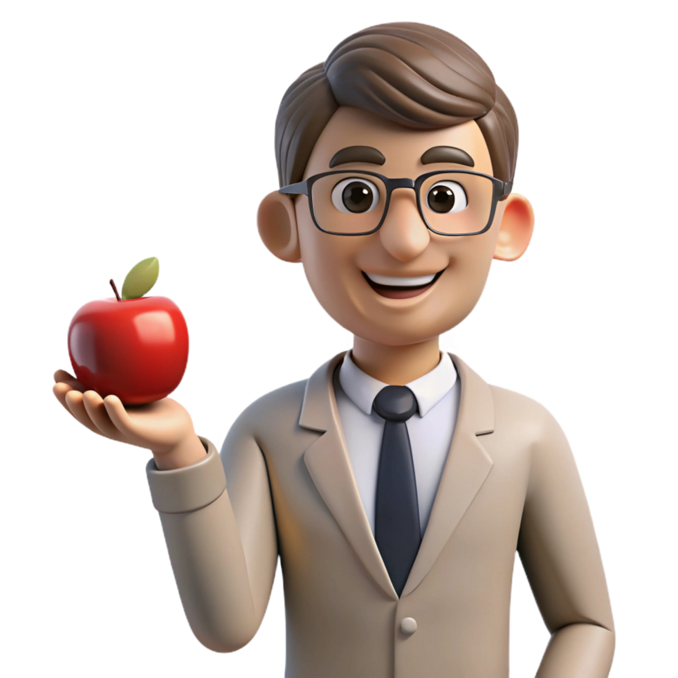 serene creative Teacher holding an apple, exclusive png