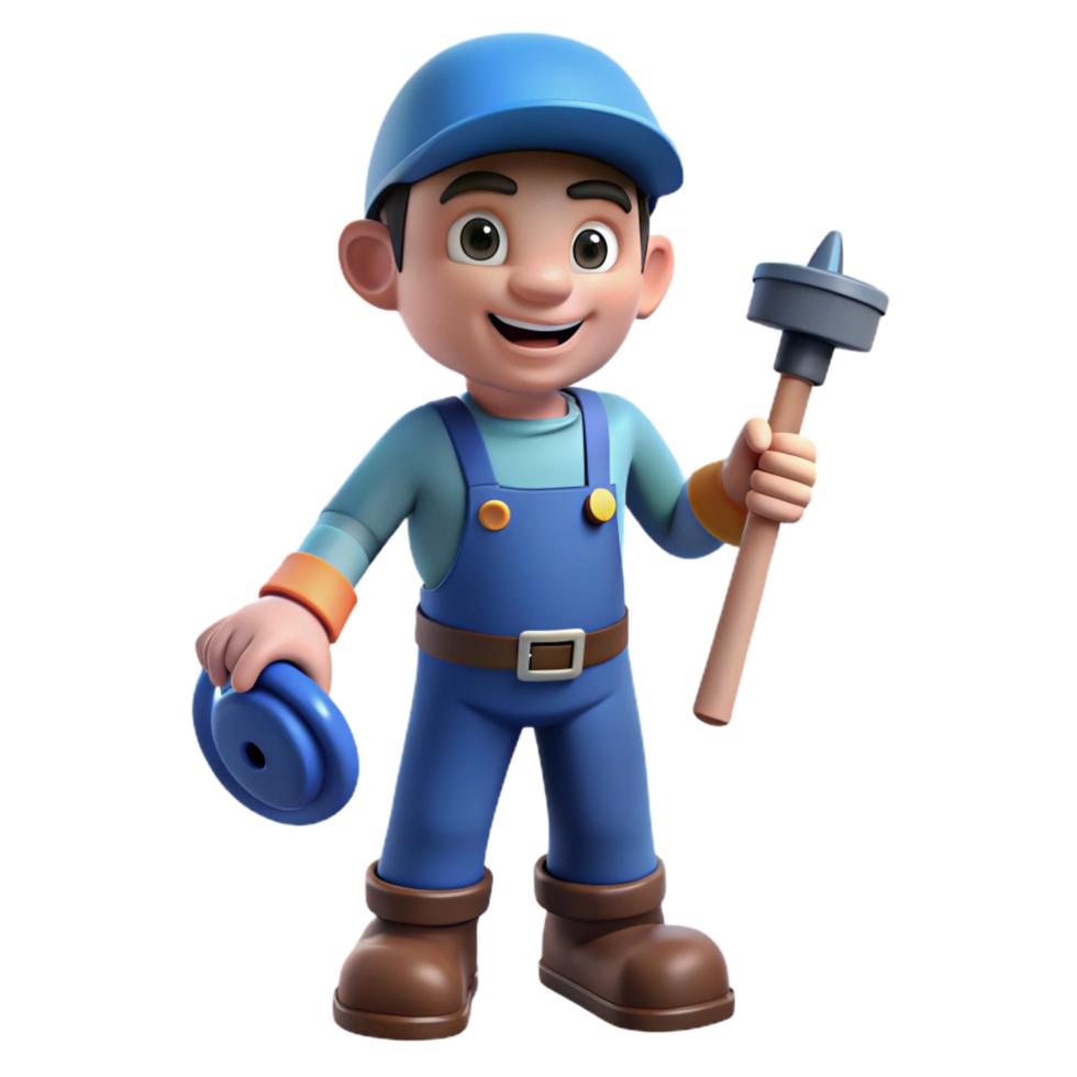 extraordinary traditional Plumber with a plunger, genuine png