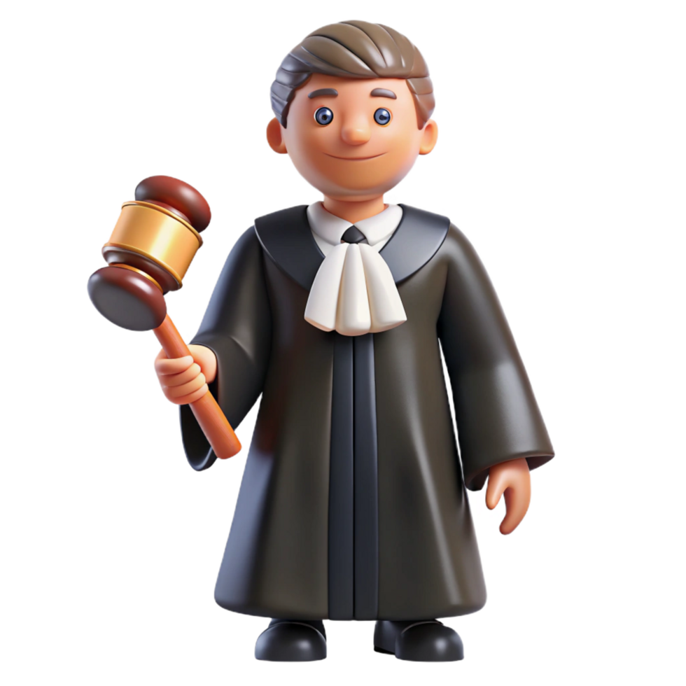 dramatic artistic Judge in a robe and gavel, high resolution png
