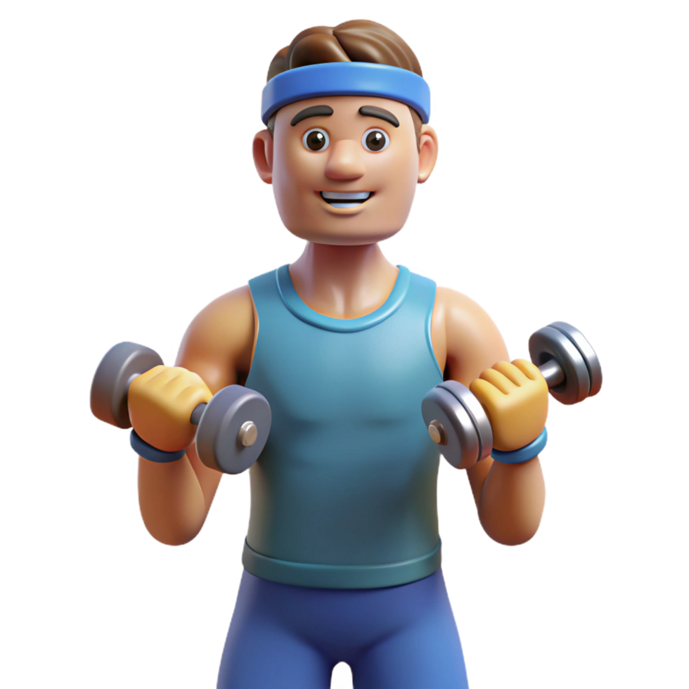 elegant artistic Fitness trainer with dumbbells, original png