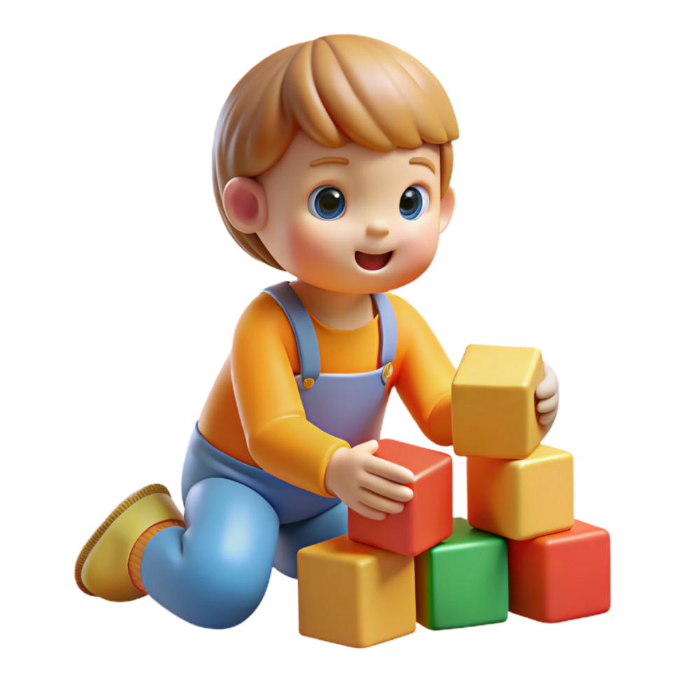 elegant traditional Toddler playing with blocks, authentic png