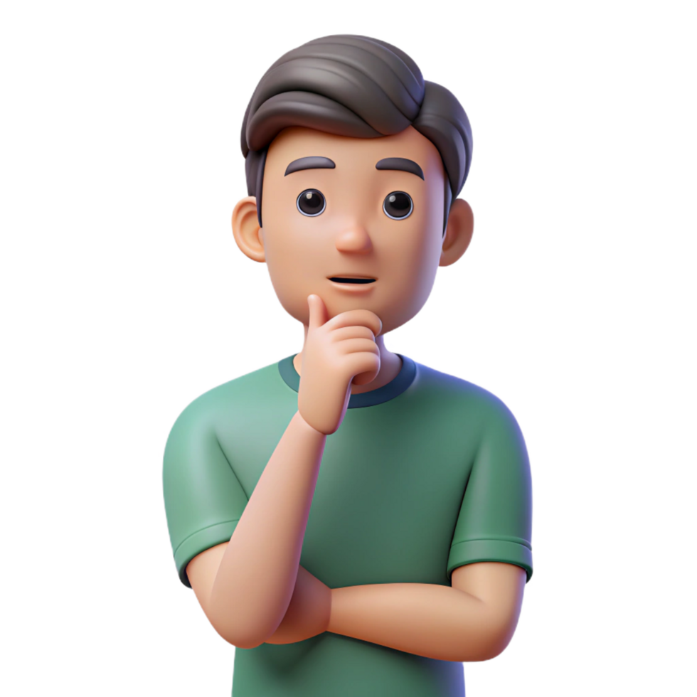 stunning creative Thinking man with hand on chin, 4K png