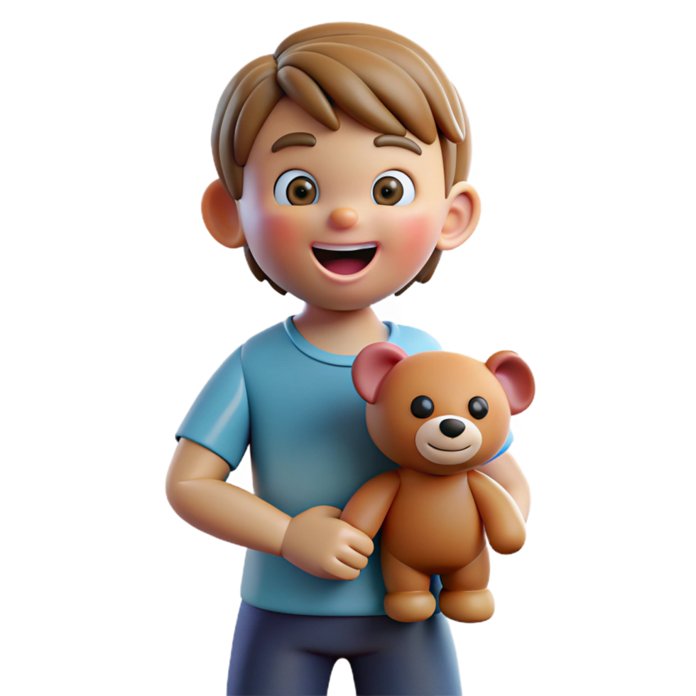 wonderful artistic Happy child holding a teddy bear, high resolution png