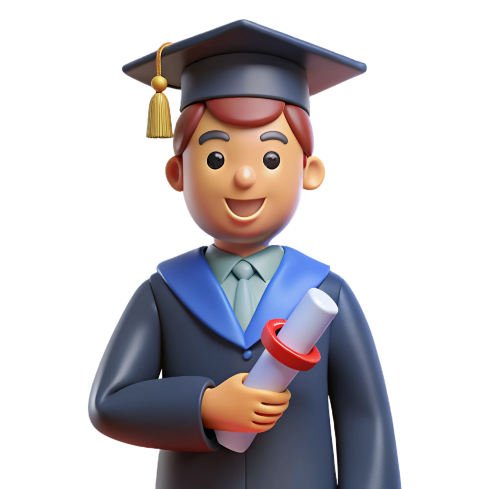 vibrant artistic Graduate in cap and gown holding diploma, 4K png