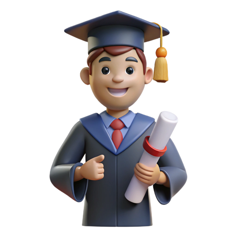 magnificent abstract Graduate in cap and gown holding diploma, high quality png
