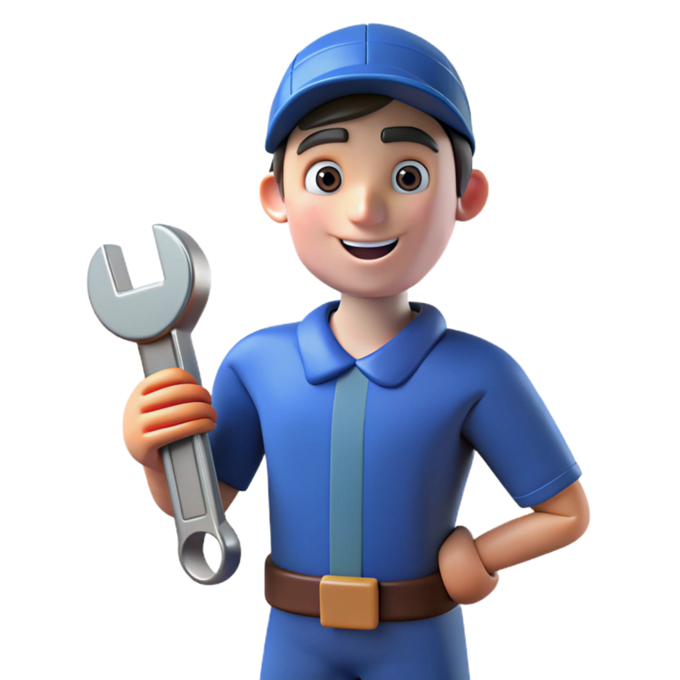 extraordinary rustic Mechanic holding a wrench, detailed png
