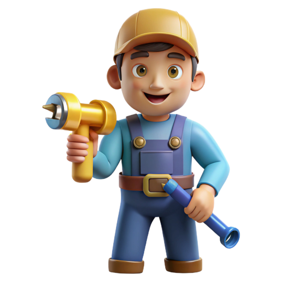 stunning classic Plumber with pipe wrench, detailed png
