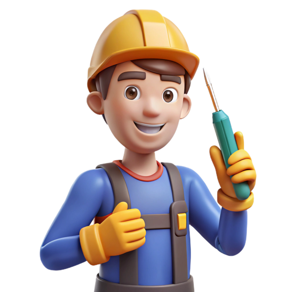beautiful modern Electrician with screwdriver, 4K png