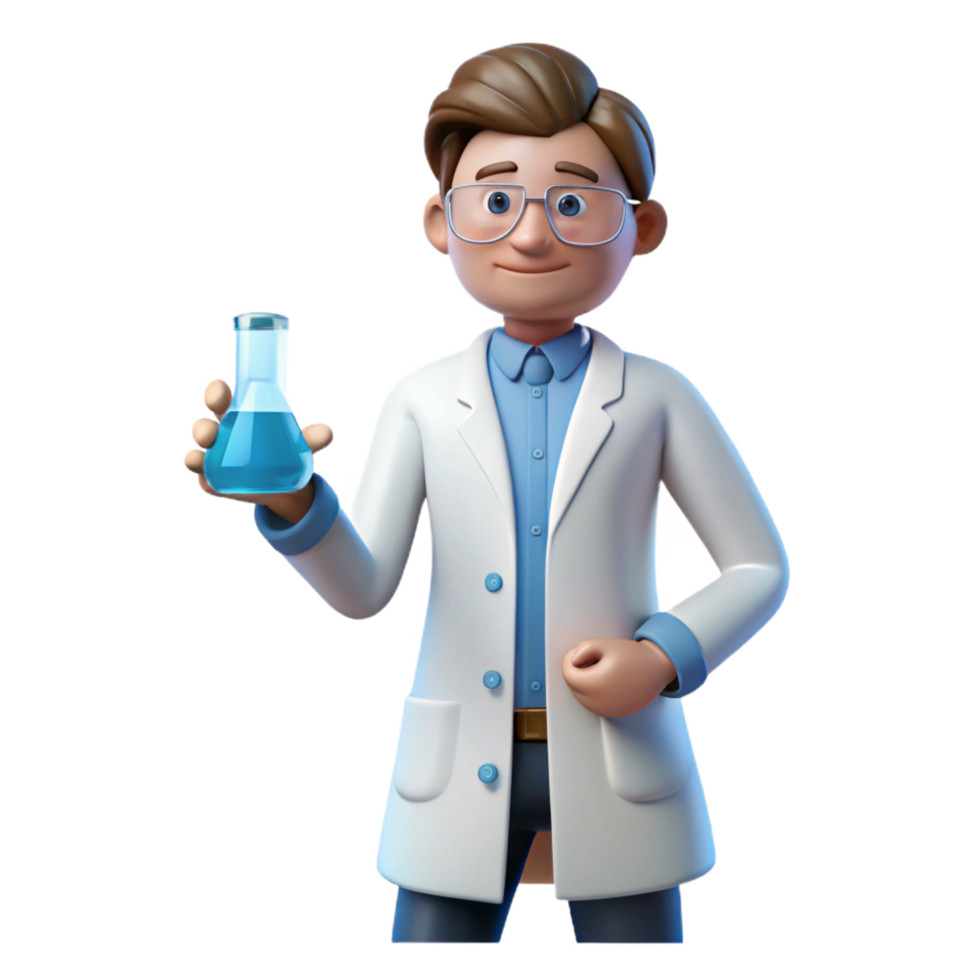 elegant vintage Scientist in lab coat holding beaker, original png