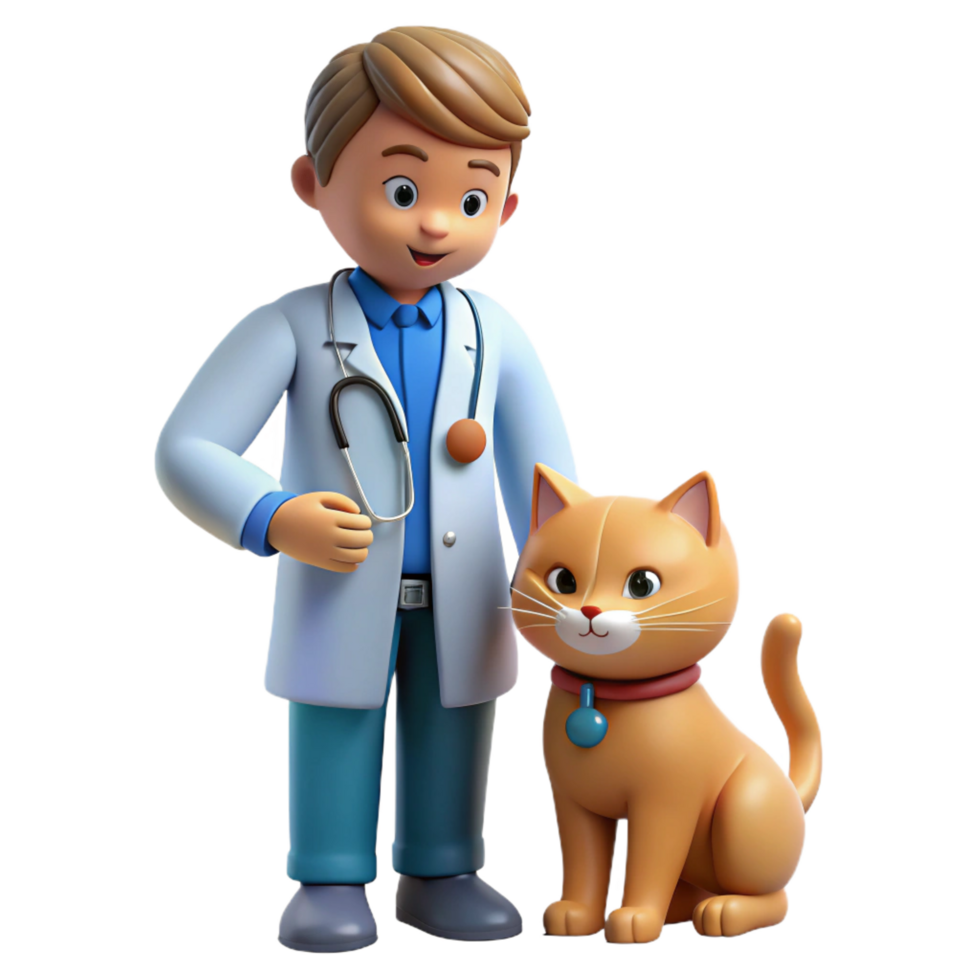 vibrant creative Vet examining a cat, high resolution png