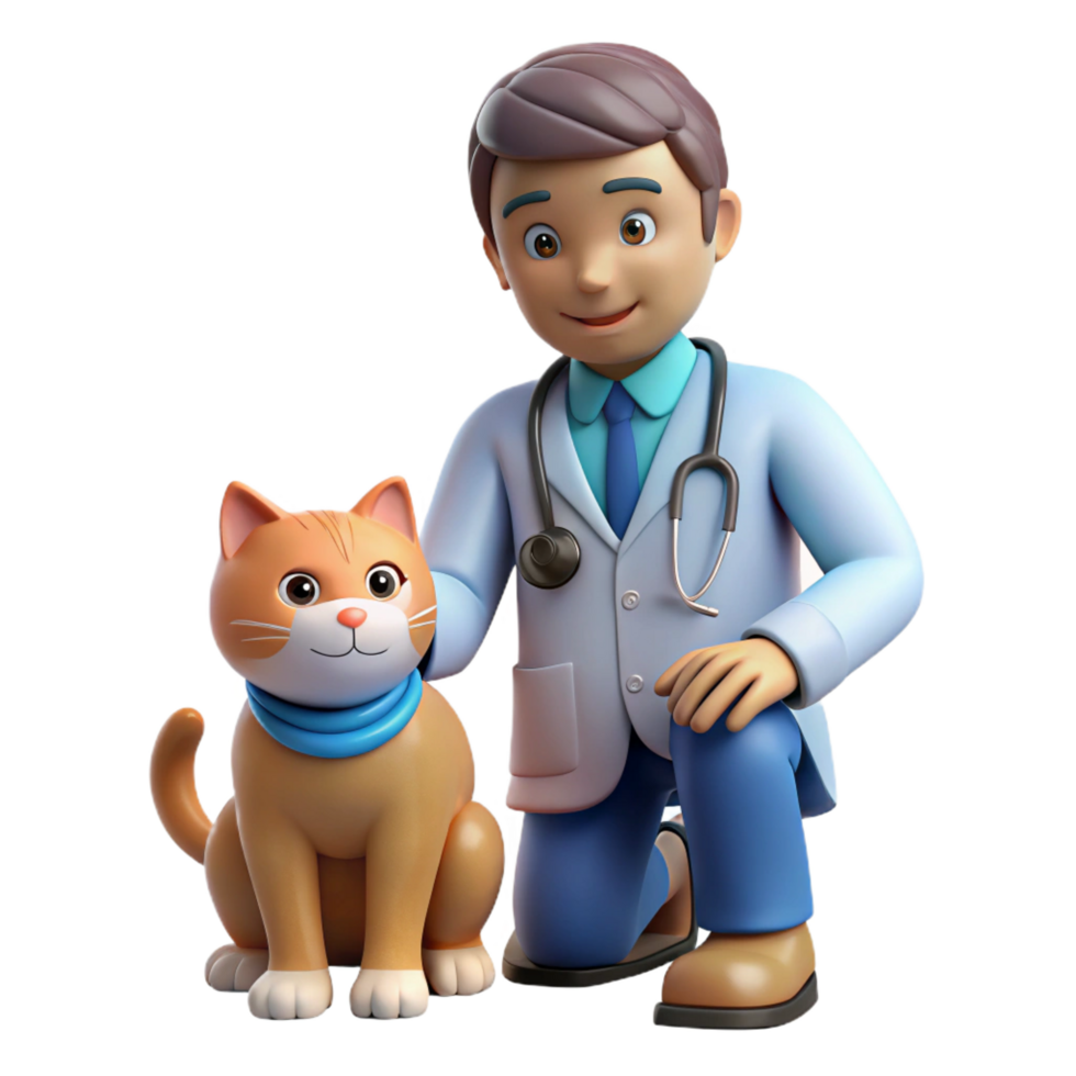 beautiful vintage Vet examining a cat, high resolution png