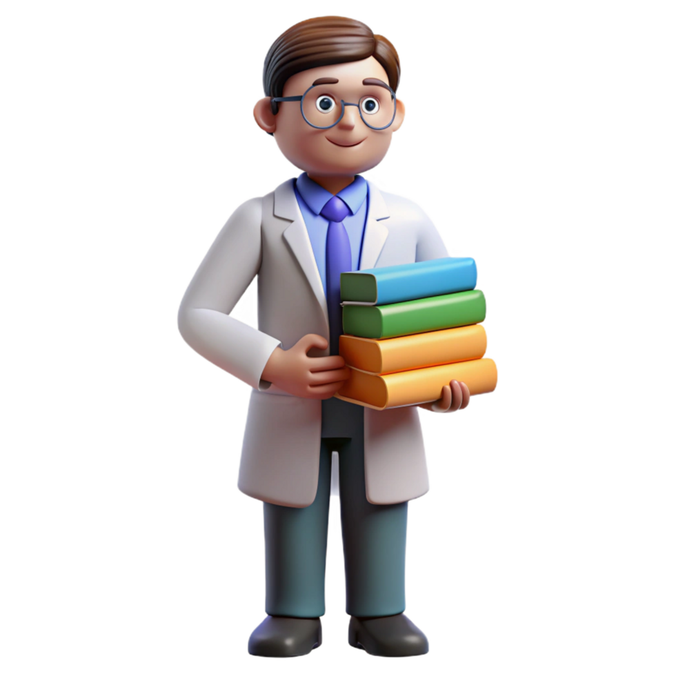 dramatic abstract Professor with stack of books, original png