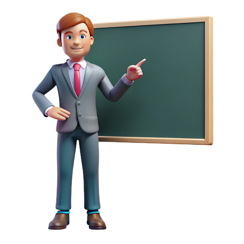stunning traditional Teacher pointing at chalkboard, 4K png