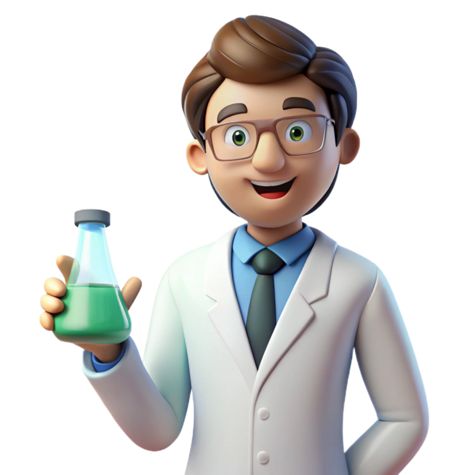 impressive artistic Scientist in lab coat holding beaker, 4K png