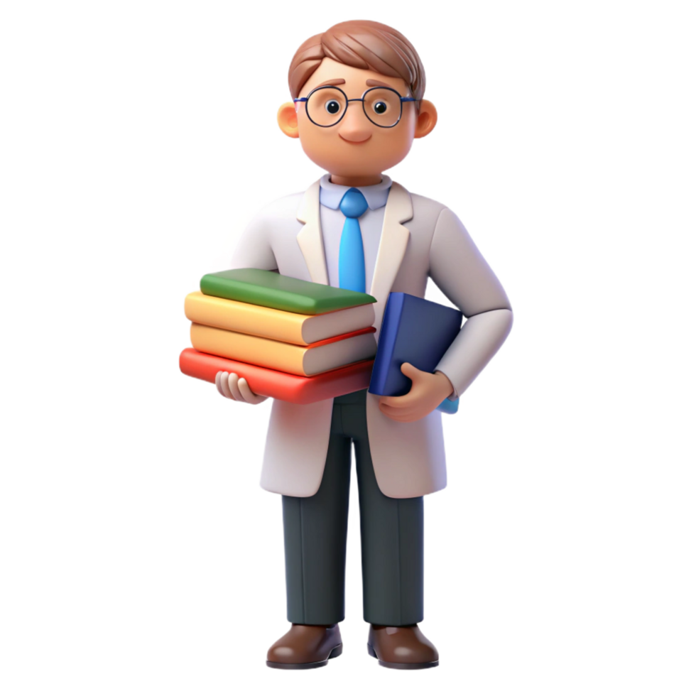 magnificent abstract Professor with stack of books, 4K png