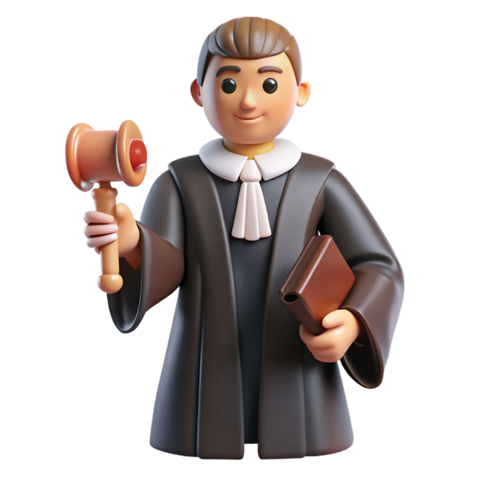 dramatic minimalist Judge in robe holding gavel, 4K png