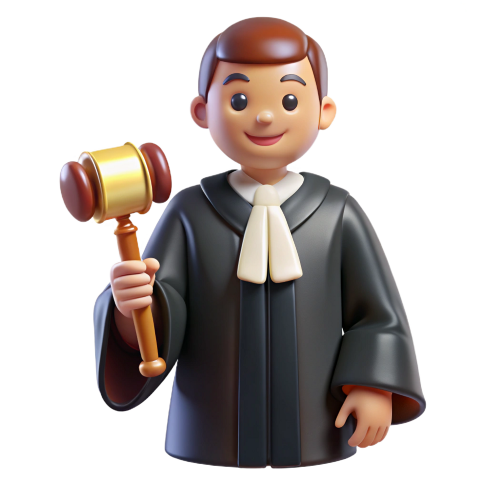 beautiful minimalist Judge in robe holding gavel, original png