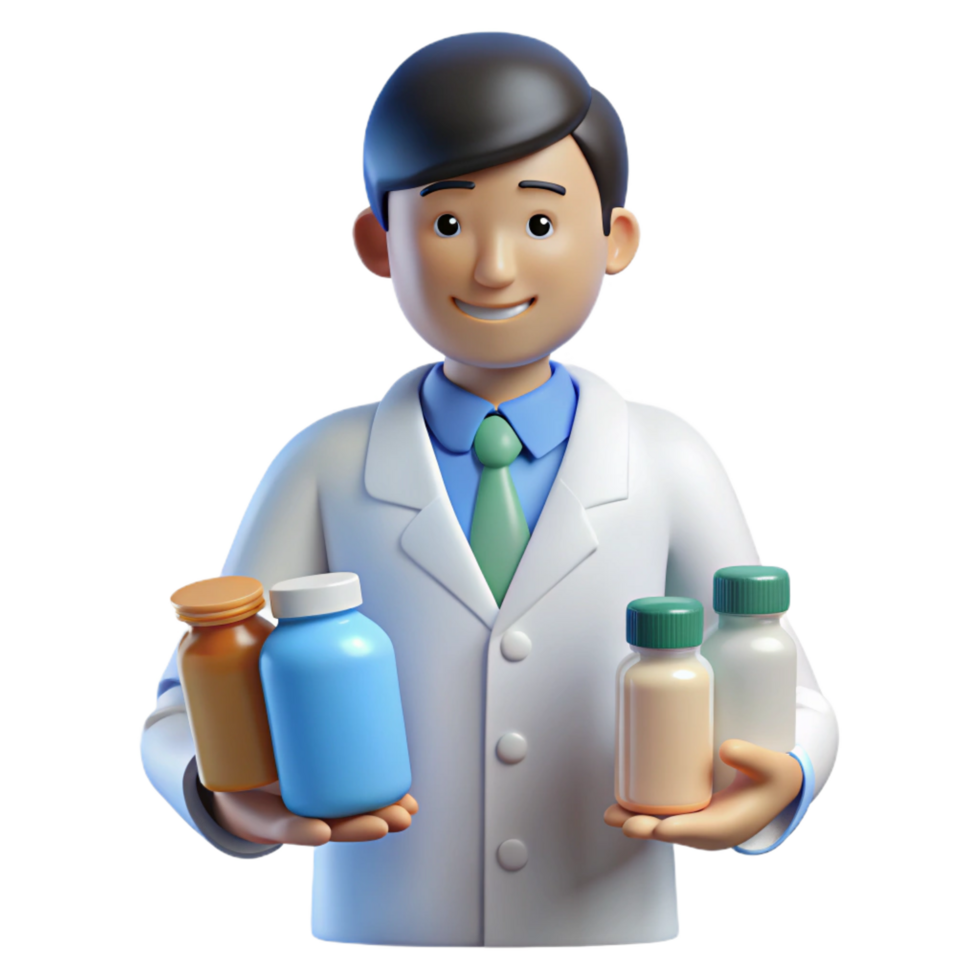 elegant minimalist Pharmacist with pill bottles, detailed png