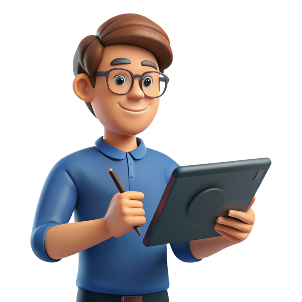 wonderful minimalist Graphic designer with drawing tablet, original png
