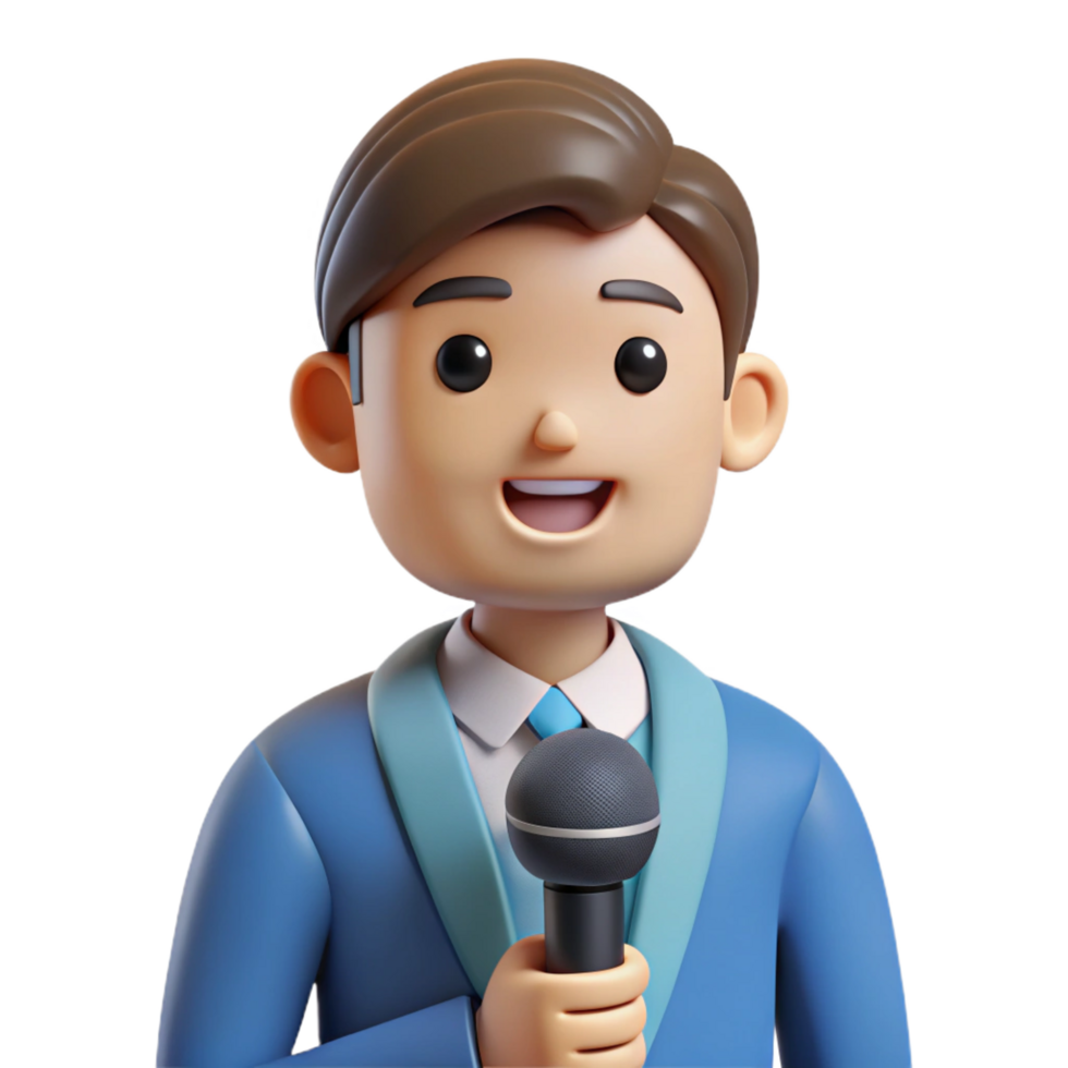 vibrant traditional Journalist with microphone, genuine png