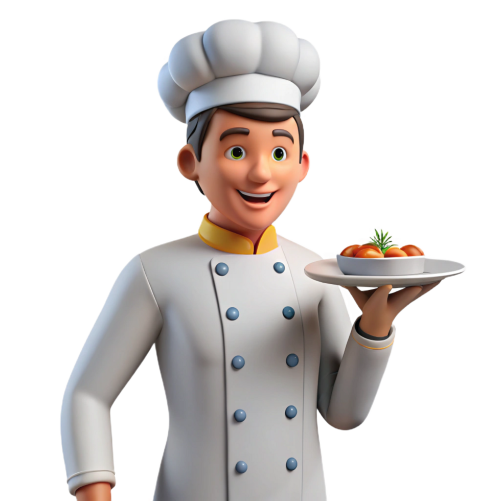 serene modern Chef holding a plate of food, high quality png
