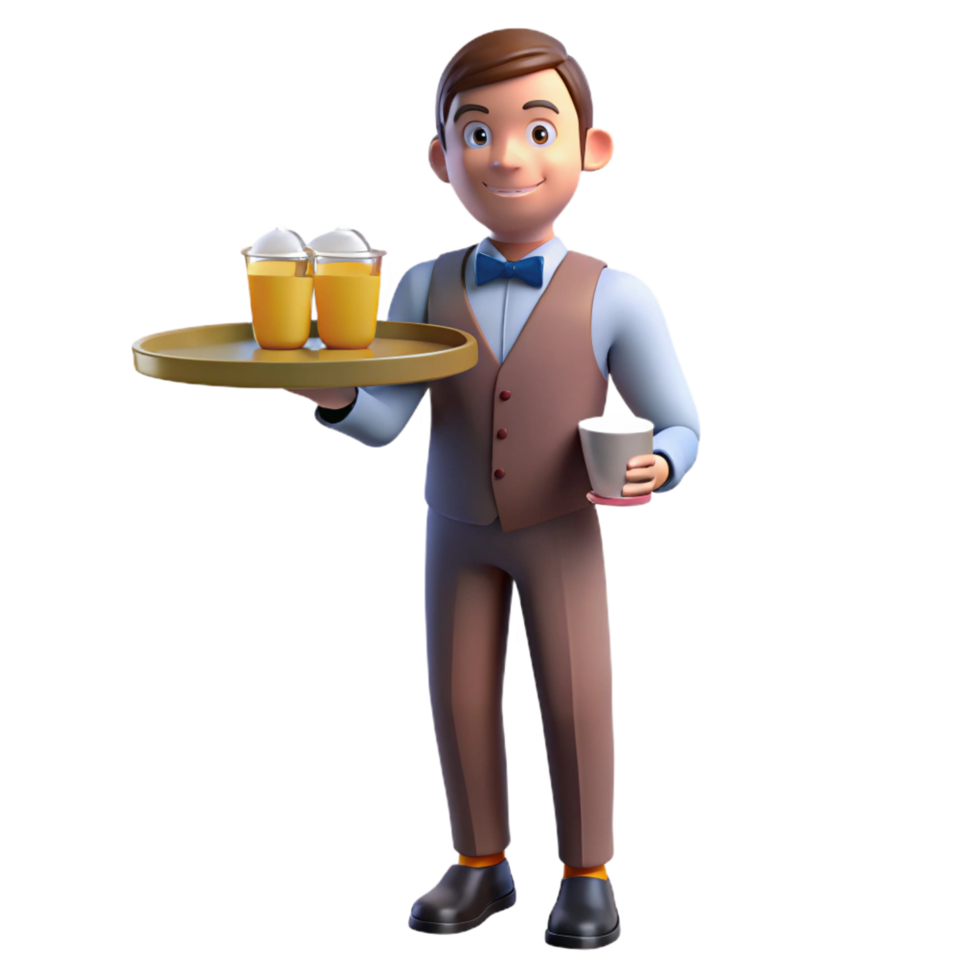 beautiful vintage Waiter holding a tray of drinks, genuine png