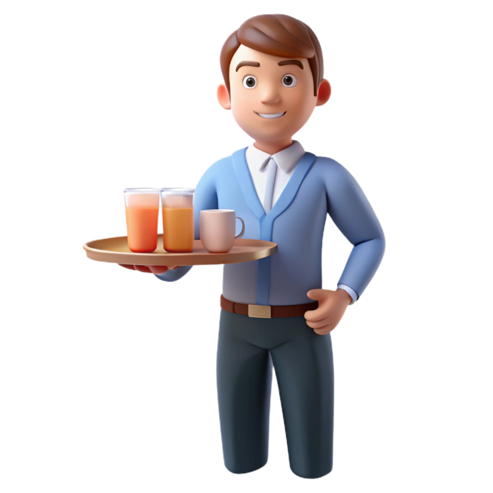 elegant vintage Waiter holding a tray of drinks, professional png