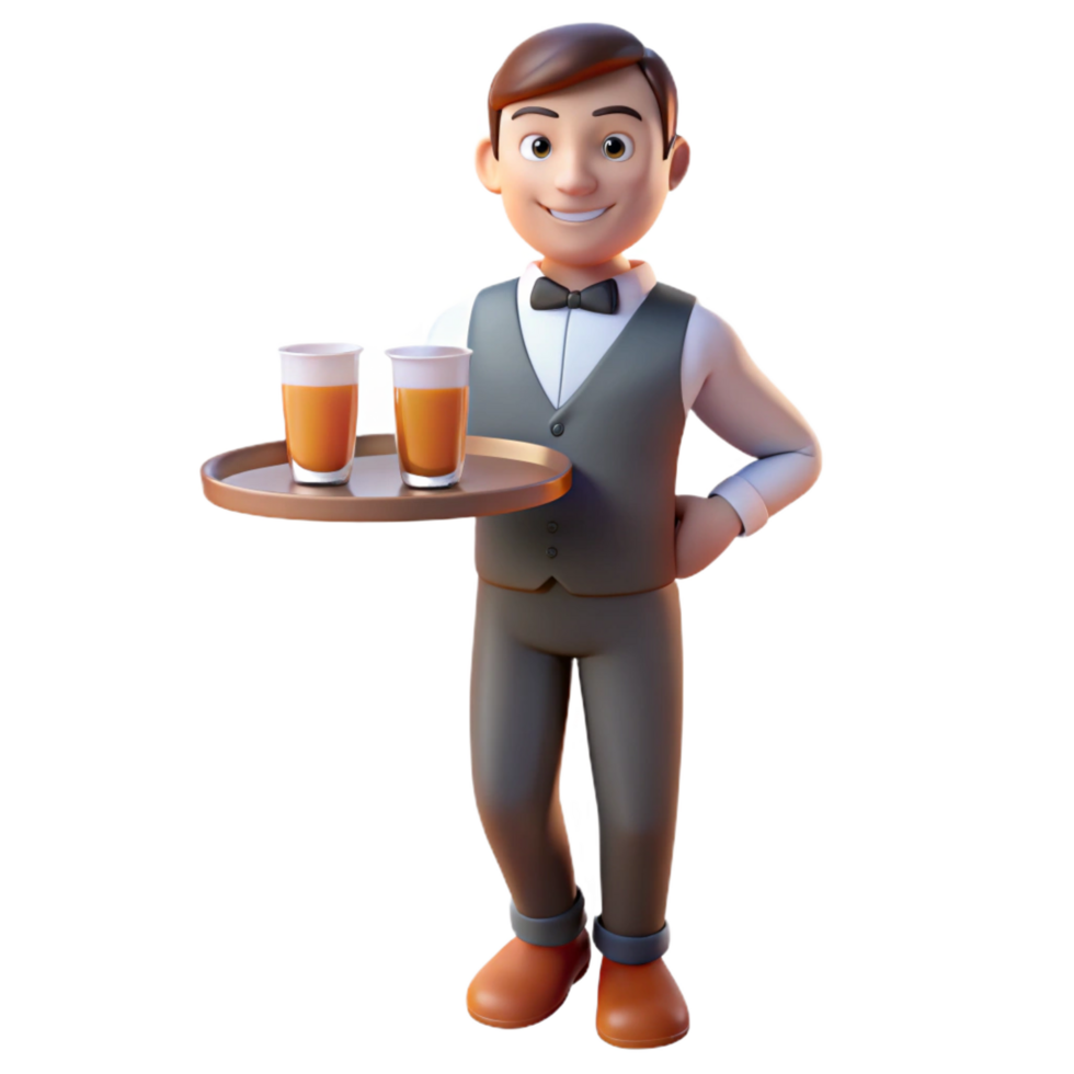 elegant classic Waiter holding a tray of drinks, original png
