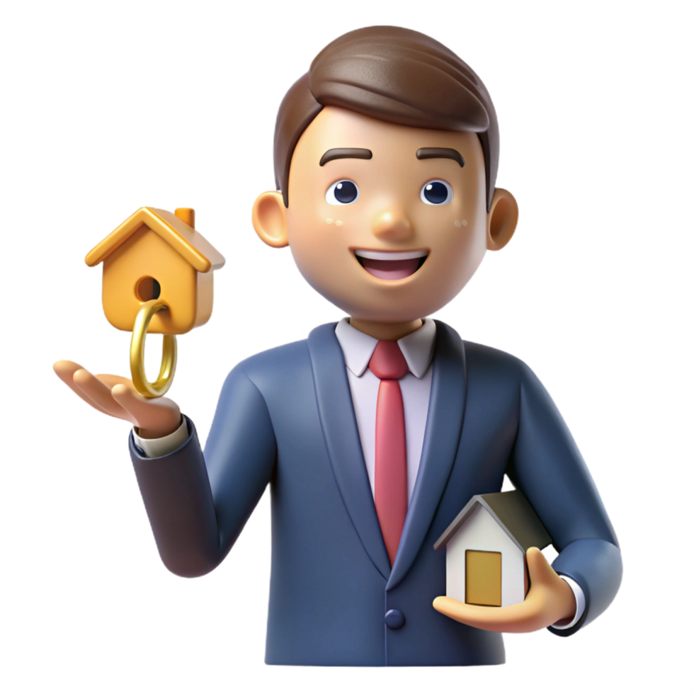 beautiful creative Real estate agent holding a house key, authentic png