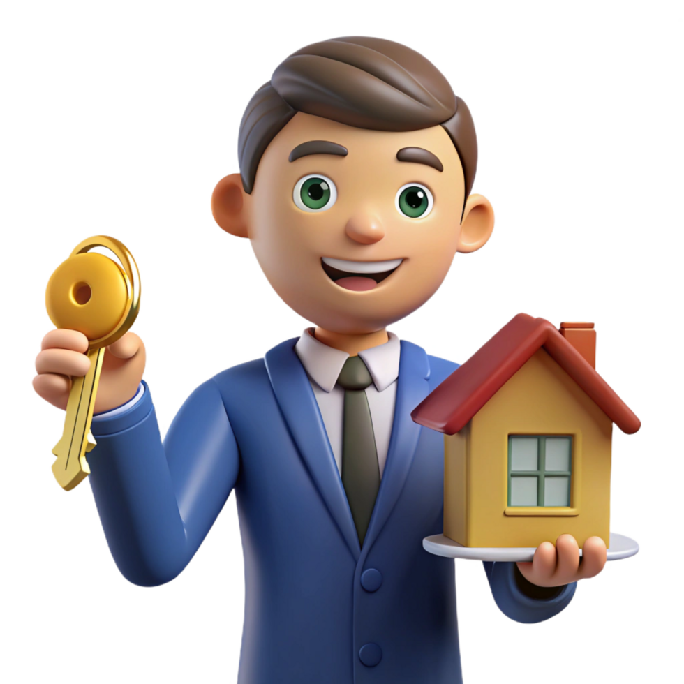 extraordinary creative Real estate agent holding a house key, 4K png