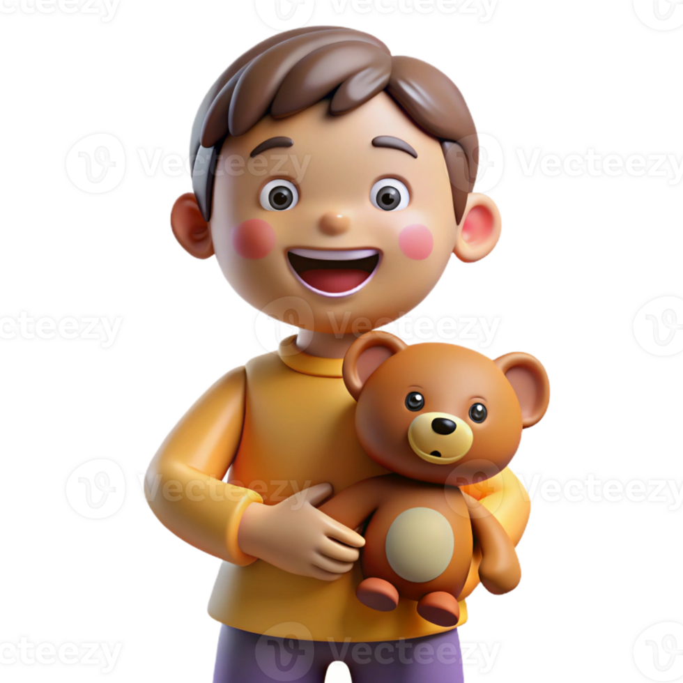 serene minimalist Smiling child holding a teddy bear high resolution png