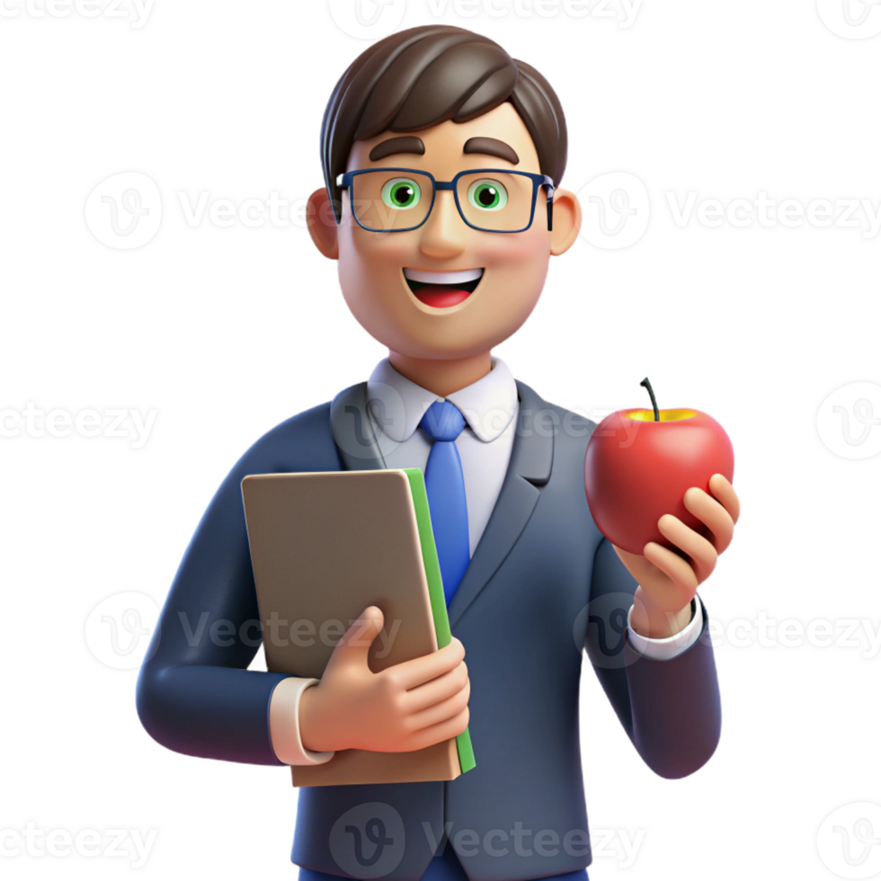 beautiful contemporary Teacher holding a book and apple 4K png
