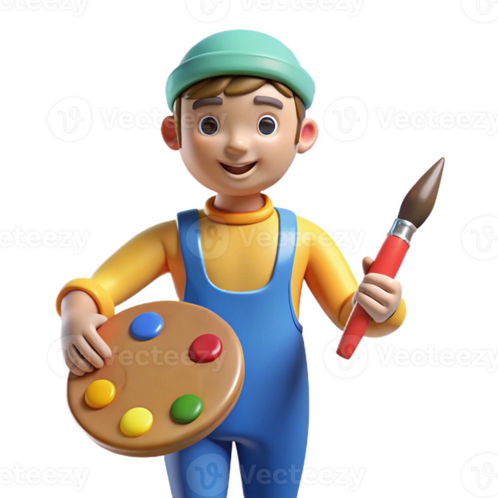 wonderful rustic Artist holding a paintbrush and palette original png
