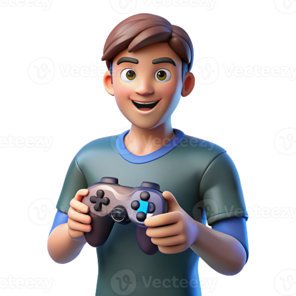 vibrant modern Gamer with a gaming controller premium png