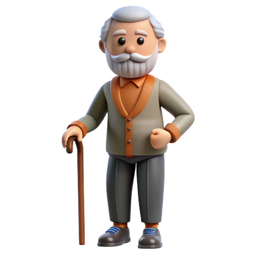wonderful creative Elderly man with a beard and a cane original png