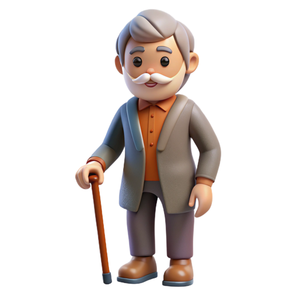 vibrant creative Elderly man with a beard and a cane detailed png
