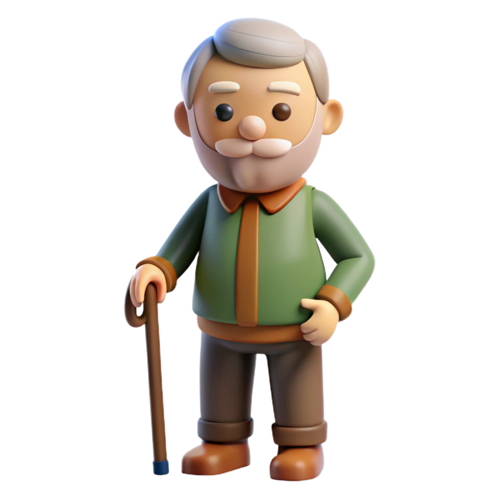 vibrant rustic Elderly man with a beard and a cane authentic png
