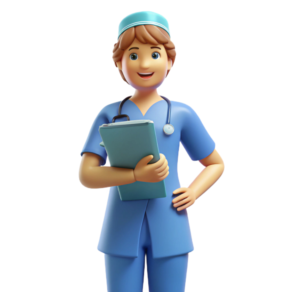vibrant minimalist Nurse in scrubs with a clipboard genuine png