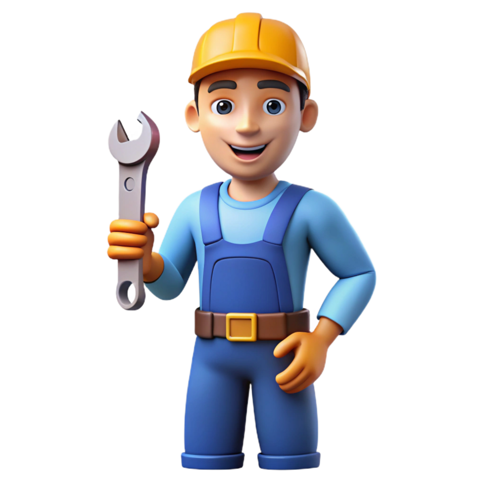 beautiful contemporary Mechanic in coveralls holding a wrench detailed png