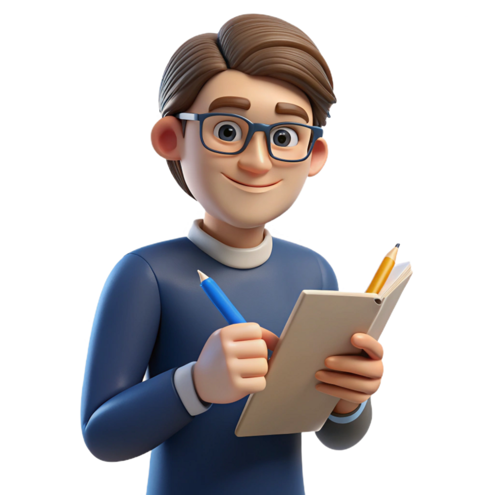 wonderful abstract Thoughtful writer holding a pen and notebook genuine png